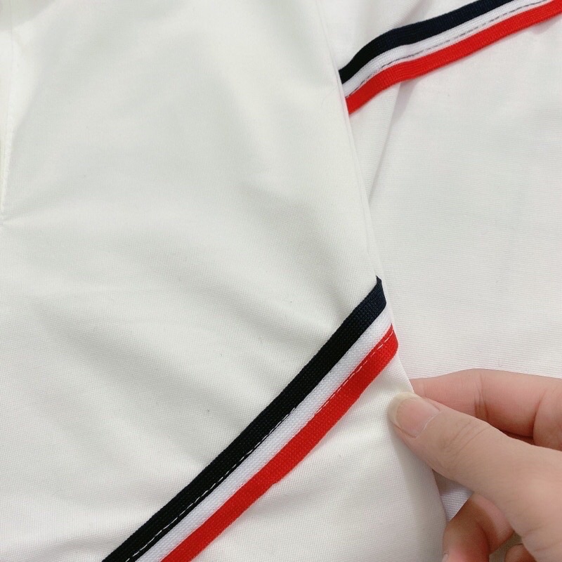 áo polo trắng cổ bẻ ngắn tay nam nữ viền chép đỏ xanh GU