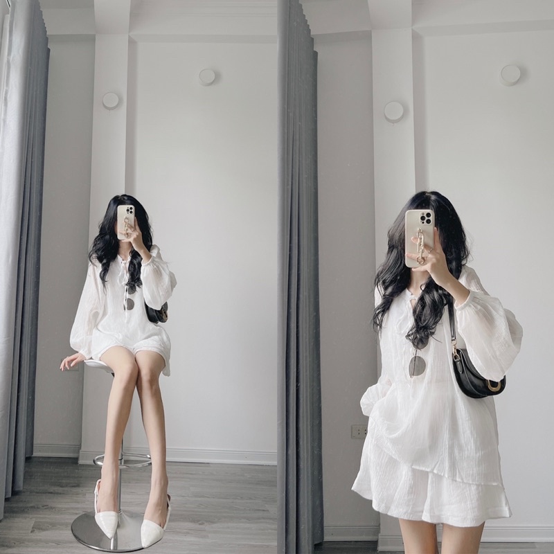 Set áo dài tay + quần short gập ly Samhyewear