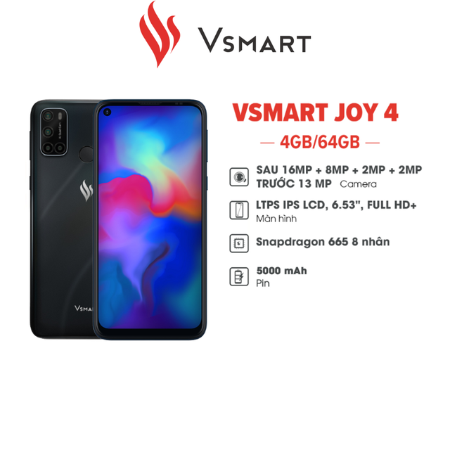 [Mã ELREHOT giảm 10% đơn 100K] Điện thoại Vsmart Joy4 (4GB+64GB) - Hàng chính hãng