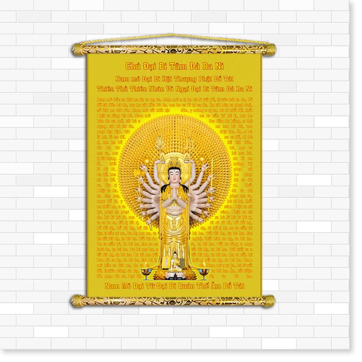Tranh Liễn Phật Giáo - Thiên thủ thiên nhãn Quan Âm – Vải canvas chống nước nẹp sáo gỗ tự nhiên nhiều size nhiều mẫu