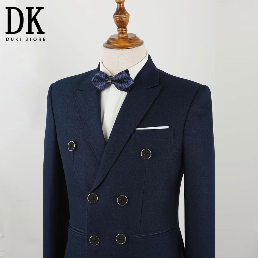 Hàng cao cấp | Bộ vest nam 6 nút màu xanh đen đột viền sang trọng DKE0027 - DUKI STORE