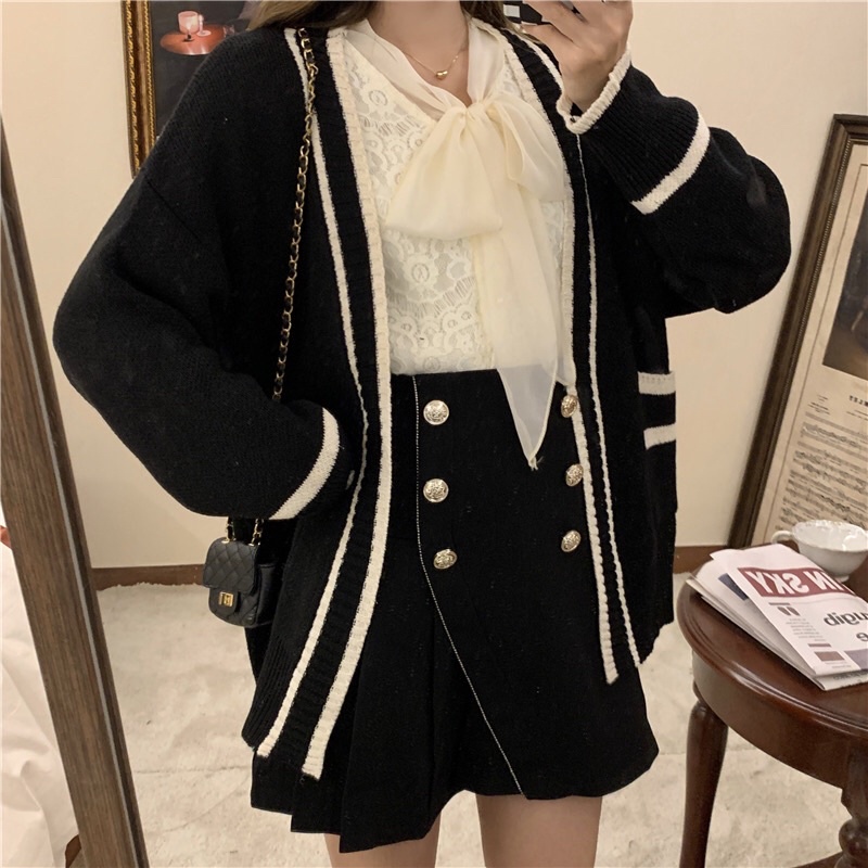 Áo Cardigan dệt kim tay dài dáng rộng phong cách thời trang thu đông hàn quốc