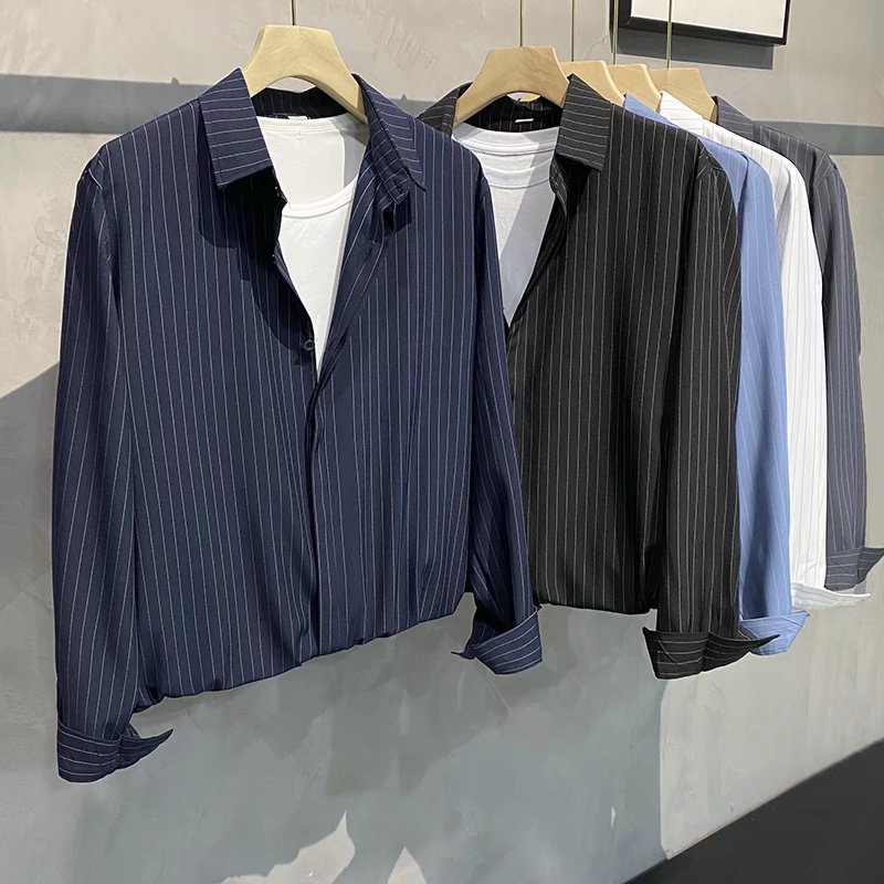 Áo Sơ Mi Tay Dài Bằng Vải polyester Màu Sắc Đơn Giản Dành Cho Nam