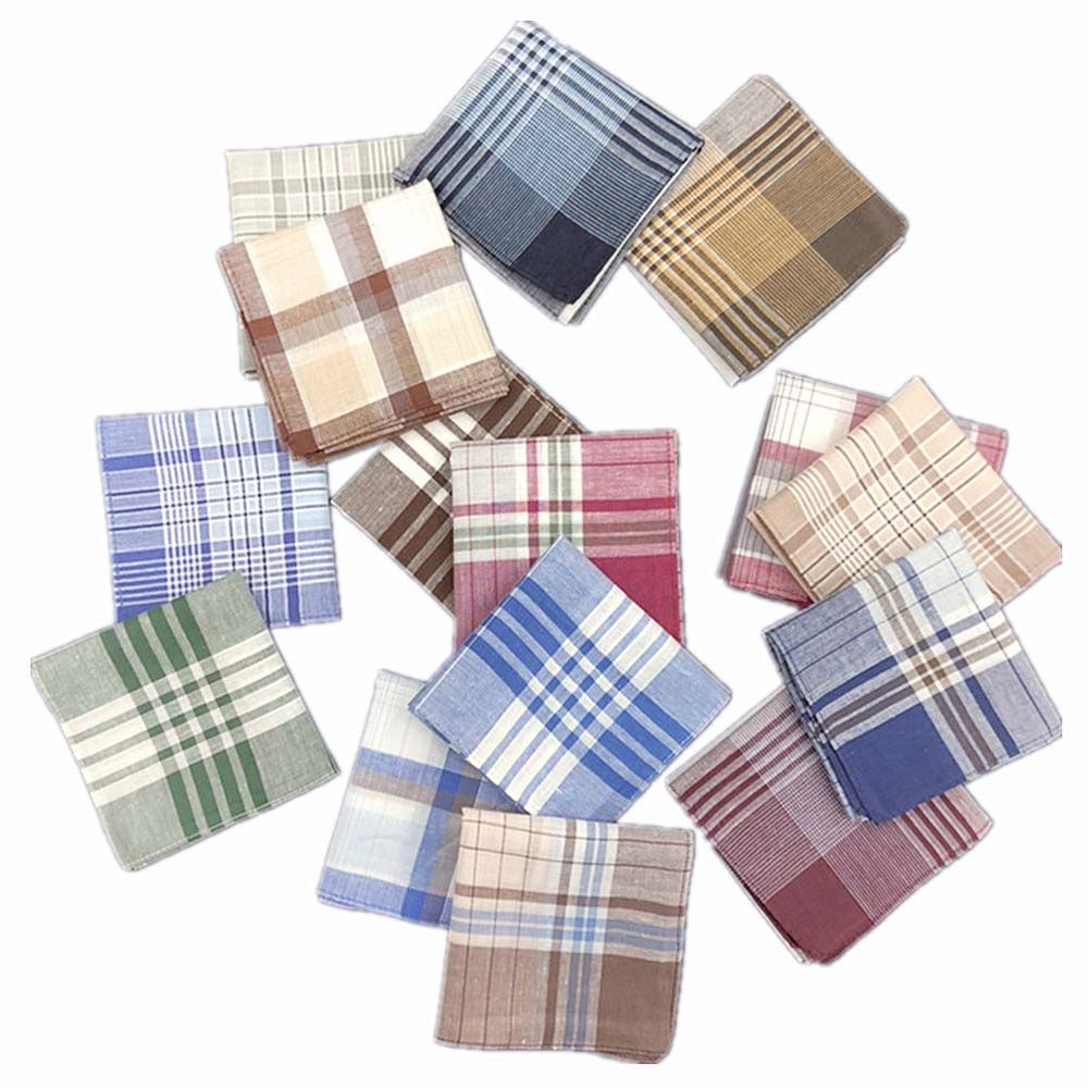 Khăn tay cotton vuông họa tiết sọc caro phong cách cổ điển cho nam