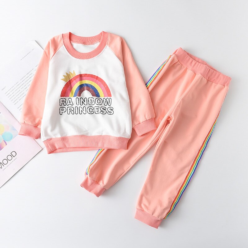 BEAR LEADER Set Đồ Mùa Thu 2 Món Gồm Áo Hoodie In Họa Tiết Cầu Vồng Và Quần Dài Cho Bé Gái Mẫu Mới 2023