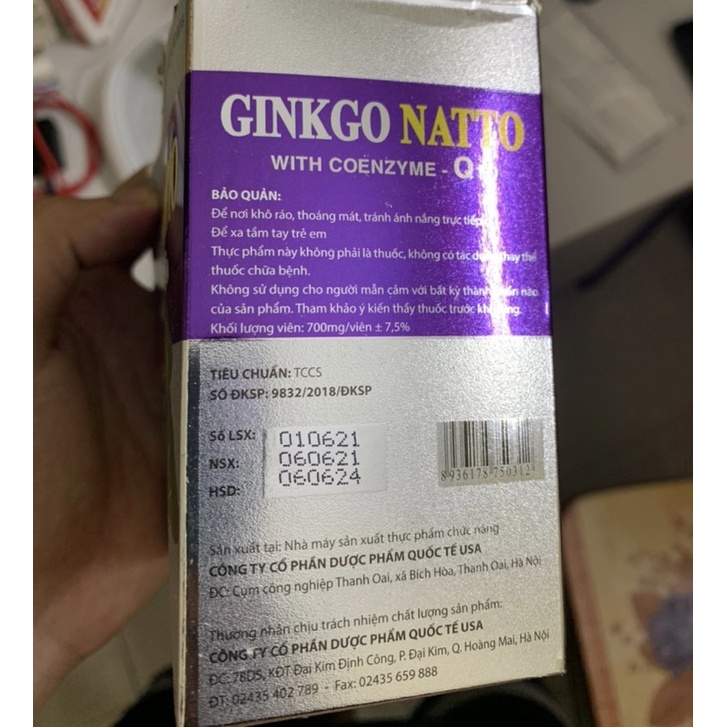 Viên bổ não Ginkgo Natto Q10 Tím (hộp 100 viên)