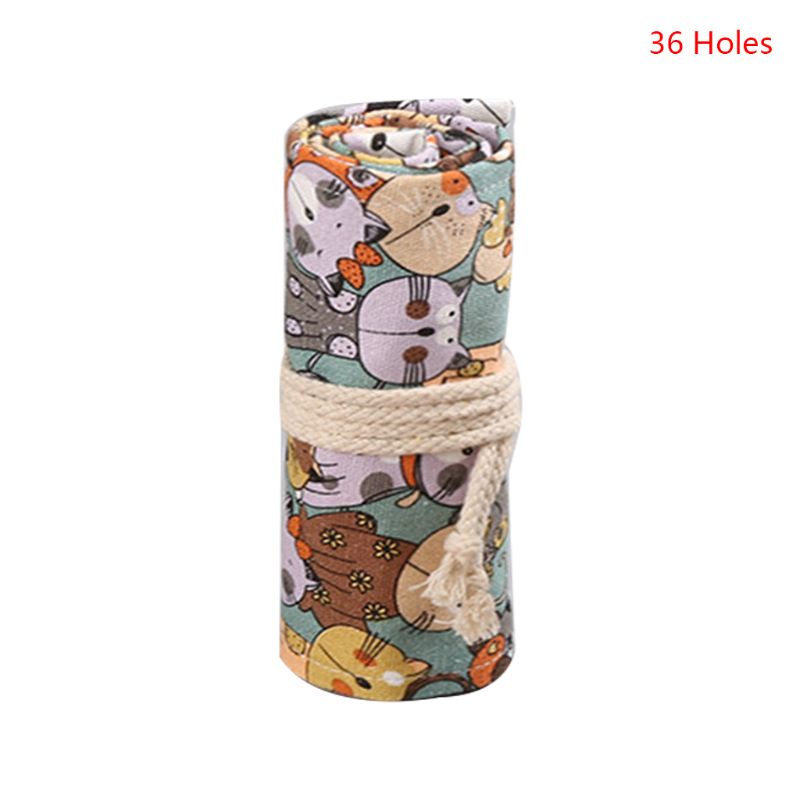 Túi Đựng Bút 12 / 24 / 36 / 48 / 72 Lỗ Bằng Vải Canvas In Họa Tiết Hoạt Hình Dễ Thương
