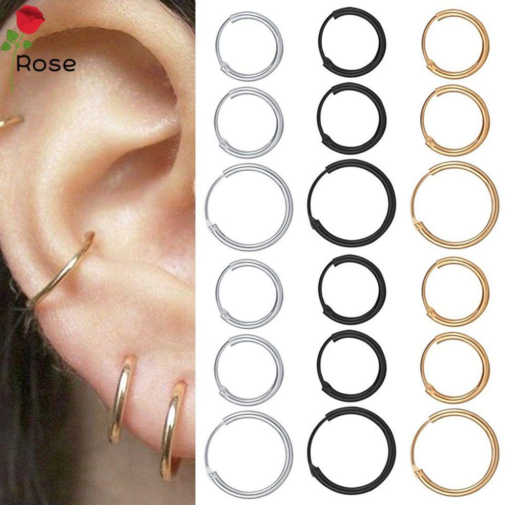 Khuyên tai dạng tròn nhỏ phong cách punk hip hop nhiều màu lựa chọn cho nam nữ