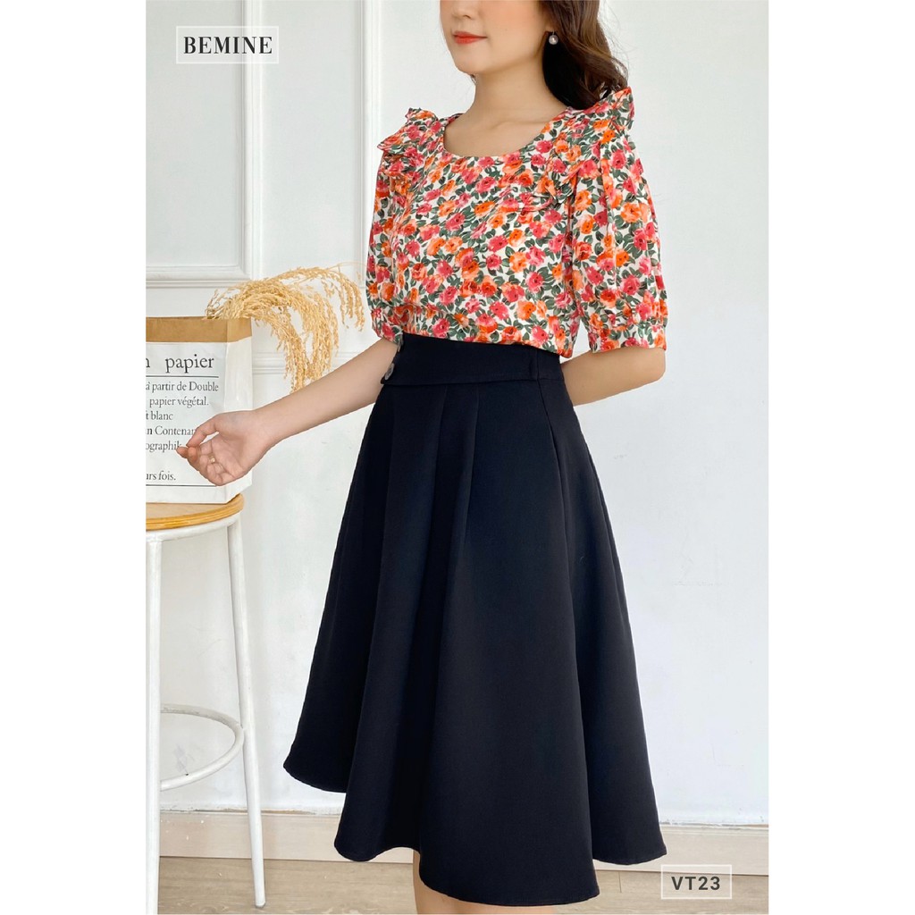 Chân váy công sở nữ xòe xếp ly BEMINE VT23DEN | BigBuy360 - bigbuy360.vn
