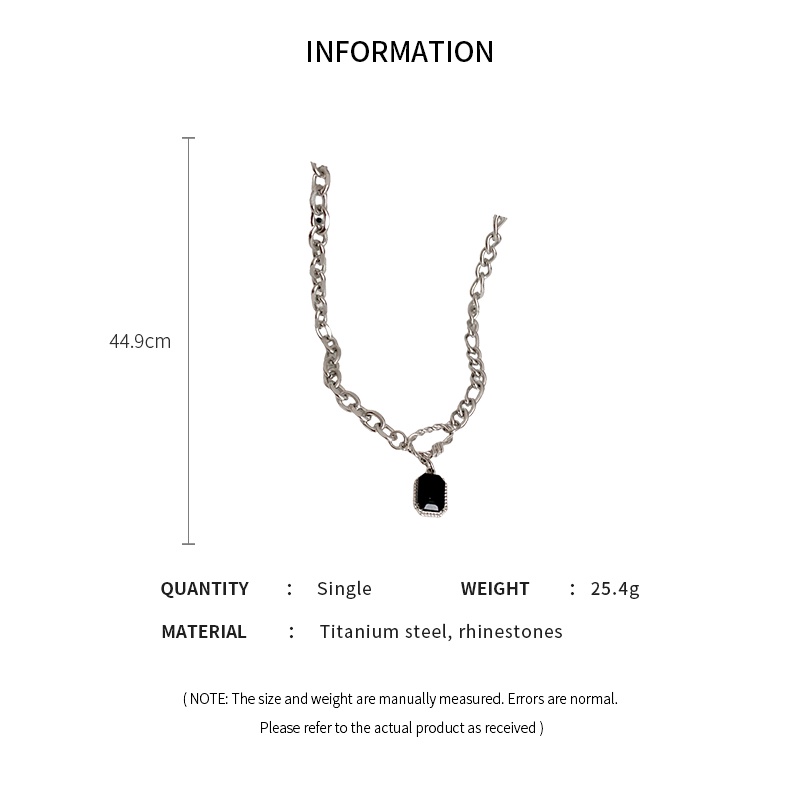 DREJEW Dây Chuyền Thép Titan Mặt Vuông Đính Đá Phong Cách Hip Hop Hàn Quốc Cá Tính