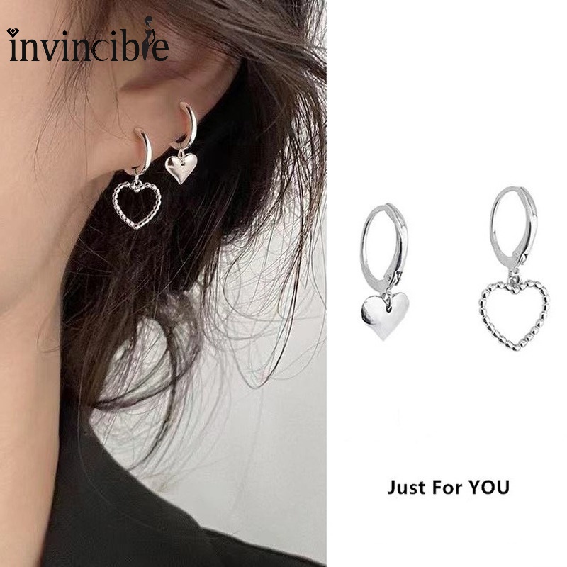 Khuyên Tai Bạc Hình Trái Tim/Trái Tim Rỗng Màu Sắc Không Đối Xứng Xu Hướng Hàn Quốc Cho Nữ