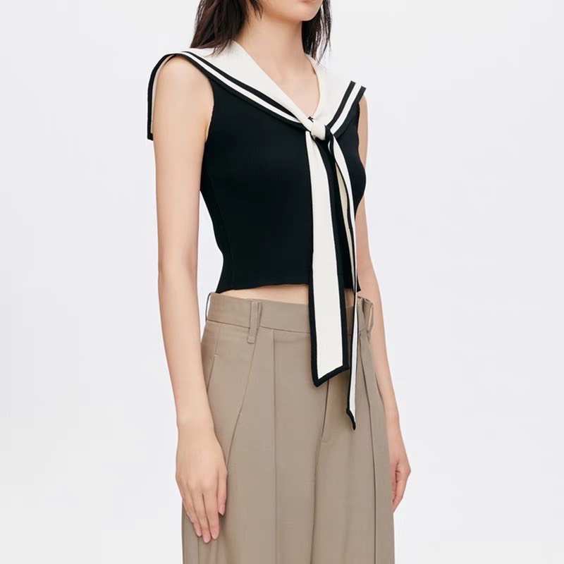 Áo len nơ buộc thuỷ thủ 2 dáng tay cộc, sát nách