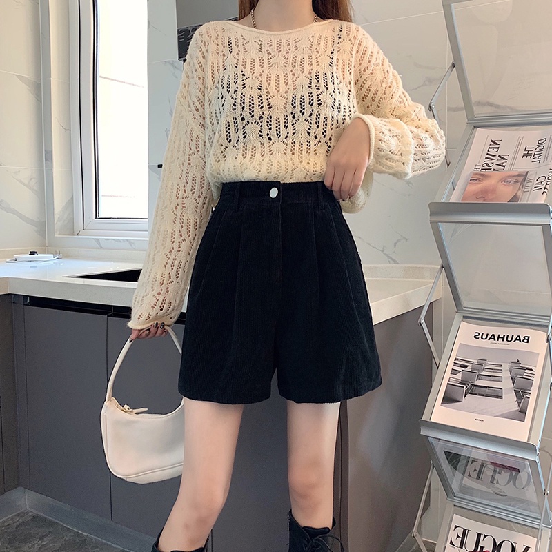 Quần short nhung tăm IELGY dáng chữ A cạp cao mặc ngoài thời trang cho nữ