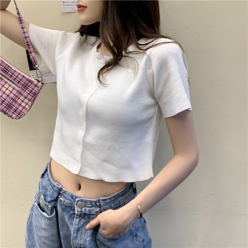 (HÀNG LOẠI 1 - FREE SHIP) Áo Croptop Cổ Tròn Cài Cúc