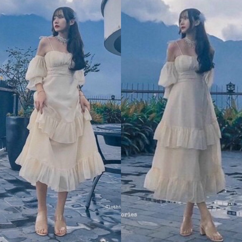 ĐẦM MAXI TRỄ VAI NHẤN BÈO (KÈM VIDEO HÌNH THẬT)