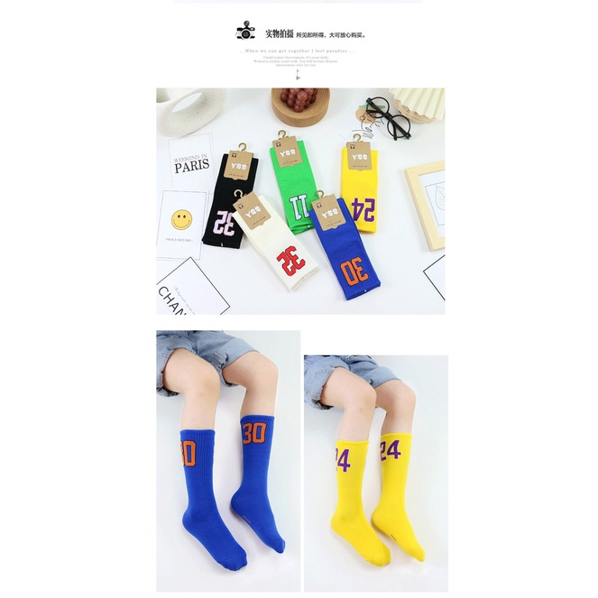 Tất thể thao cá tính dài đến gối cho bé - vớ số thê thao, sợi dệt cotton ấm áp gân tăm cho bé trai, bé gái