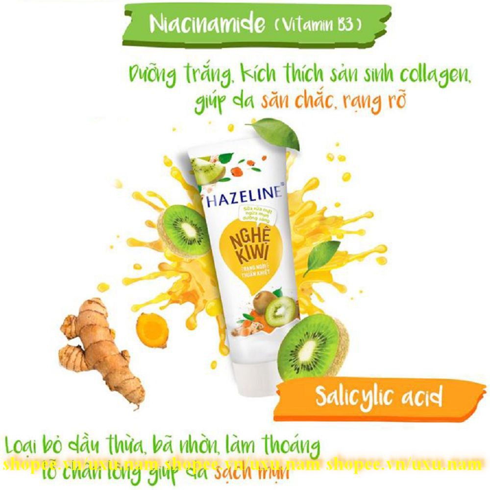 Sữa Rửa Mặt Nữ 50G Hazeline Nghệ Kiwi Ngừa Mụn Sáng Da Chính Hãng.