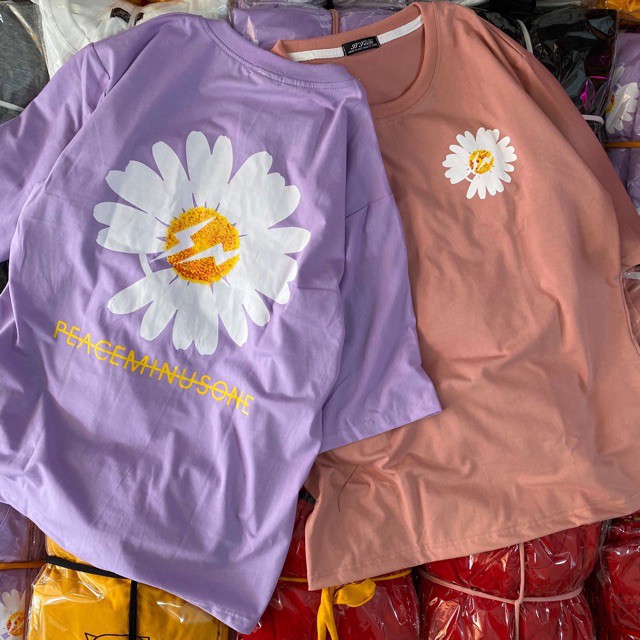 Áo thun tay lỡ nam nữ unisex in hình hoa Cúc sau lưng chất cotton thoáng mát - IMOstore