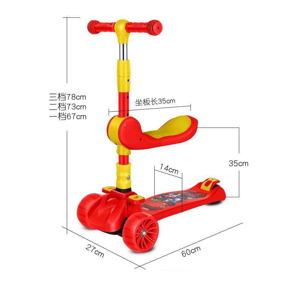 Xe scooter cho bé xe trượt scooter FL-803 trẻ em có ghế ngồi 3 in 1, 3 bánh tháo gọn có nhạc đèn