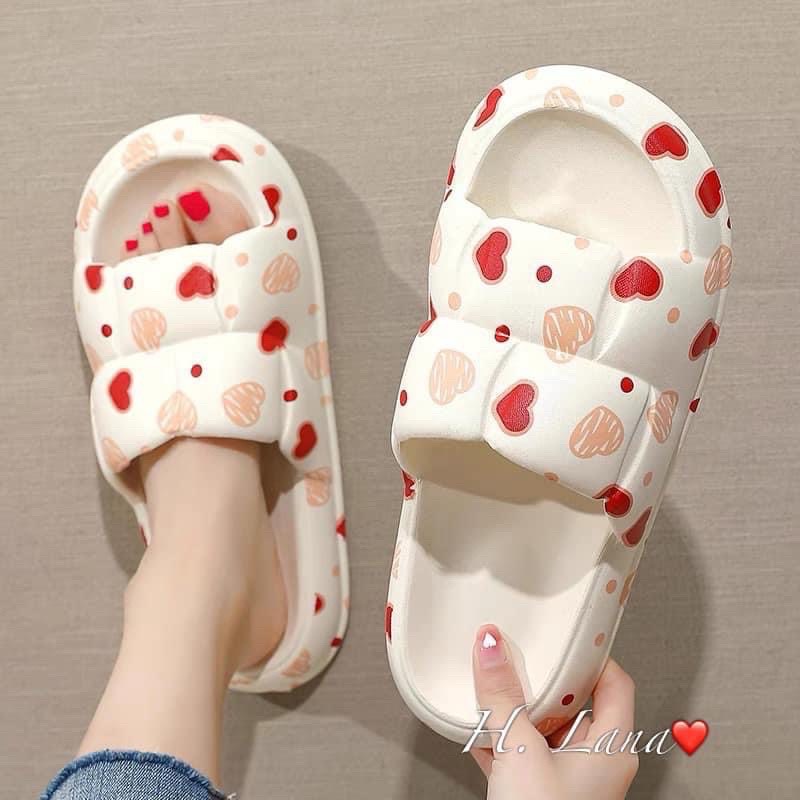 Dép Bánh Mì, Dép Nữ Quai Hình Tim Màu Kem Đen Hot Full Size Kiểu Dáng Hàn Quốc