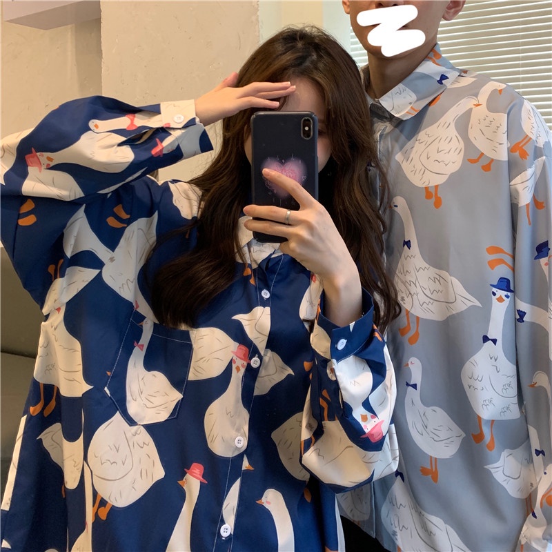 Áo Sơ Mi Nữ Dài Tay In Hình Vịt Sơn Dầu Phong Cách Mới