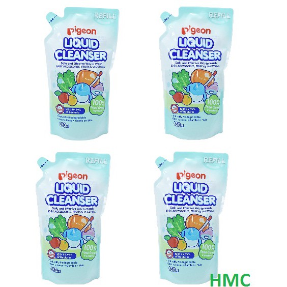 Combo 4 bịch Nước rửa bình sữa Pigeon 650ml