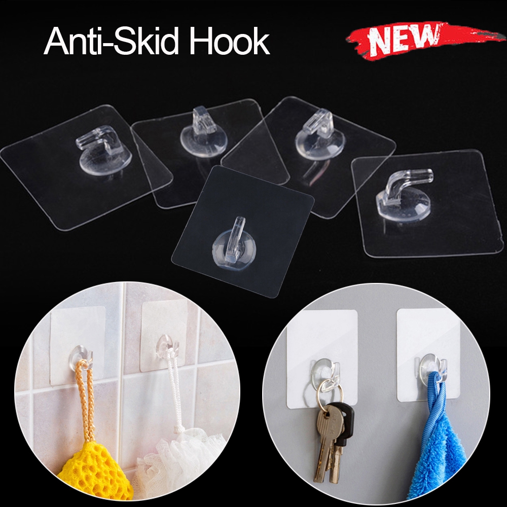KRNY 10Pcs Household Bathroom  Kitchen Holder Transparent Home &amp; Living Seamless Adhesive Hook