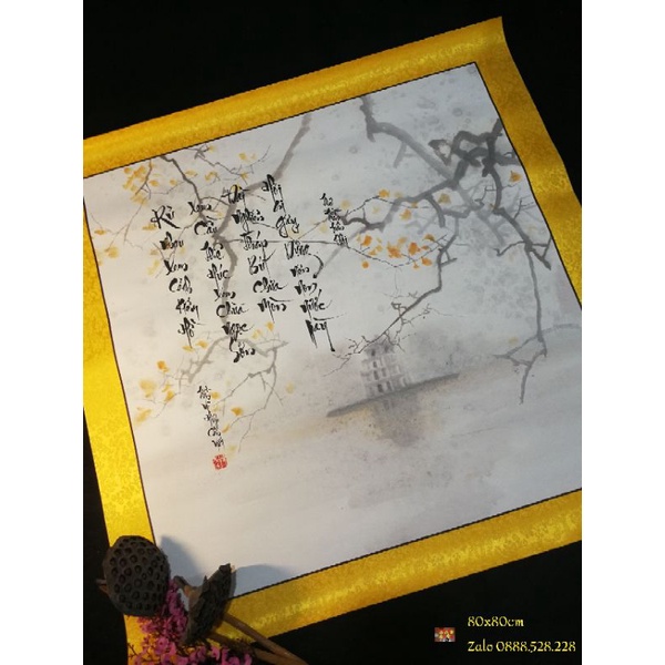 Thư pháp Cảnh Hồ Gươm 80x80cm