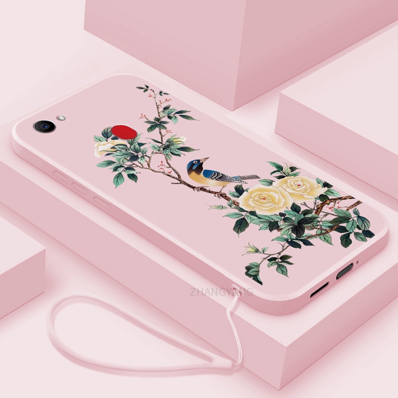 Ốp Điện Thoại TPU Mềm Họa Tiết Hoa Và Chim Có Dây Đeo Cho oppo f7 f5