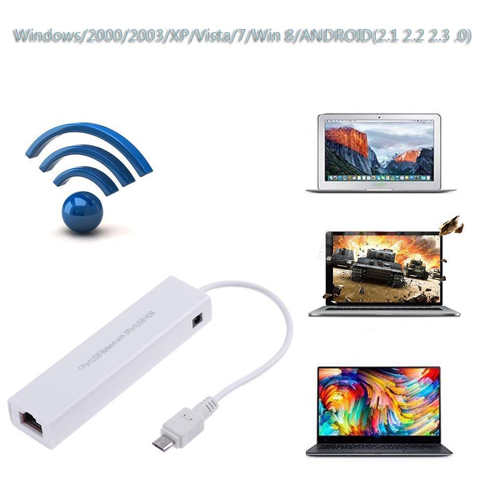 Bộ Chuyển Đổi Thẻ Mạng LAN 3 Cổng USB 2 HUB 10 / 100MB Micro USB Sang RJ45