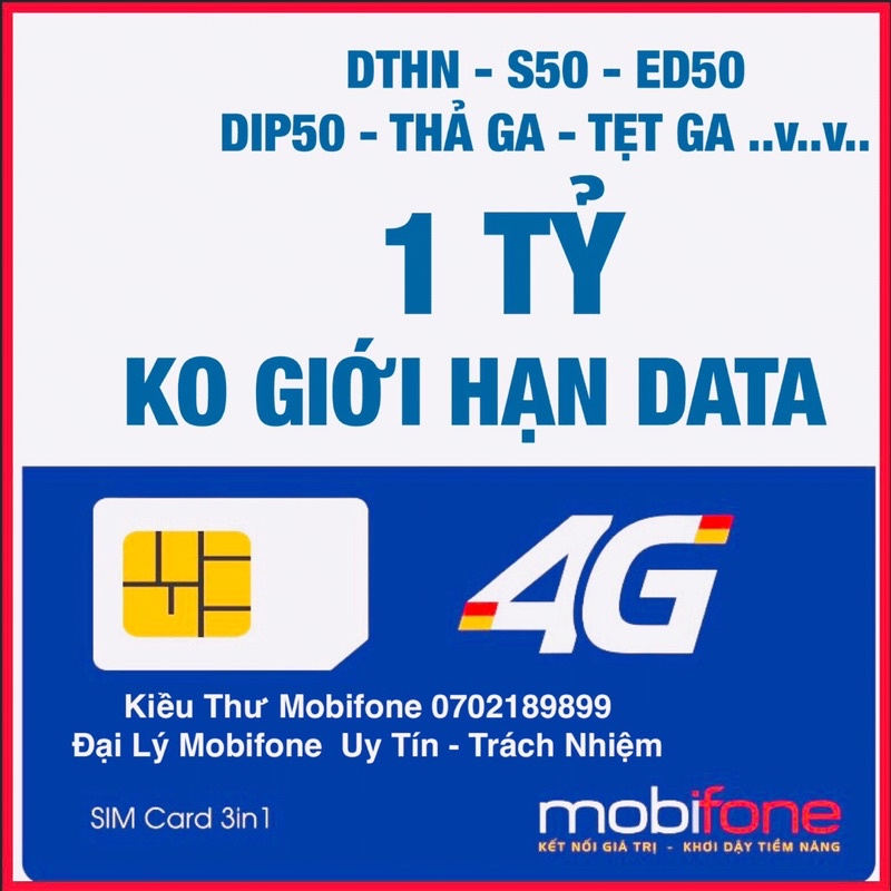 SIÊU SIM Mobi KO GIỚI HẠN DATA ED50- DTHN-S50-DIP50-THAGA Chính Hãng Mobi