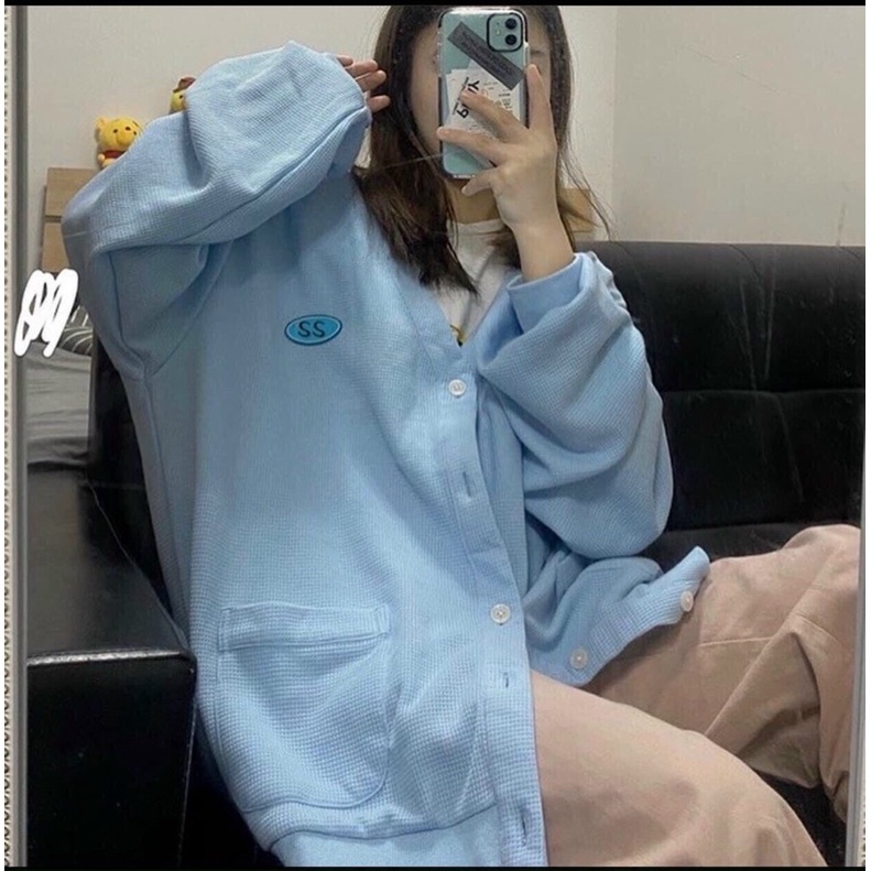 Áo Khoác Cadigan Nỉ Xanh 🎀Áo nỉ tông xanh dương hottrend 2021,vải gân tăm from ulzzang | BigBuy360 - bigbuy360.vn