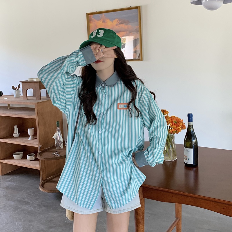 Áo sơ mi SUXI tay dài dáng rộng thiết kế đơn giản cho nữ