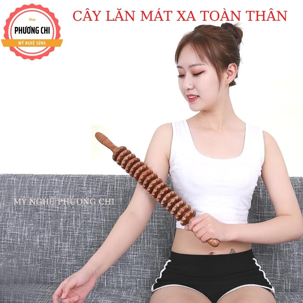Cây lăn massage toàn thân 9 bánh gai đa năng làm từ gỗ thơm tự nhiên | Mỹ nghệ phương chi