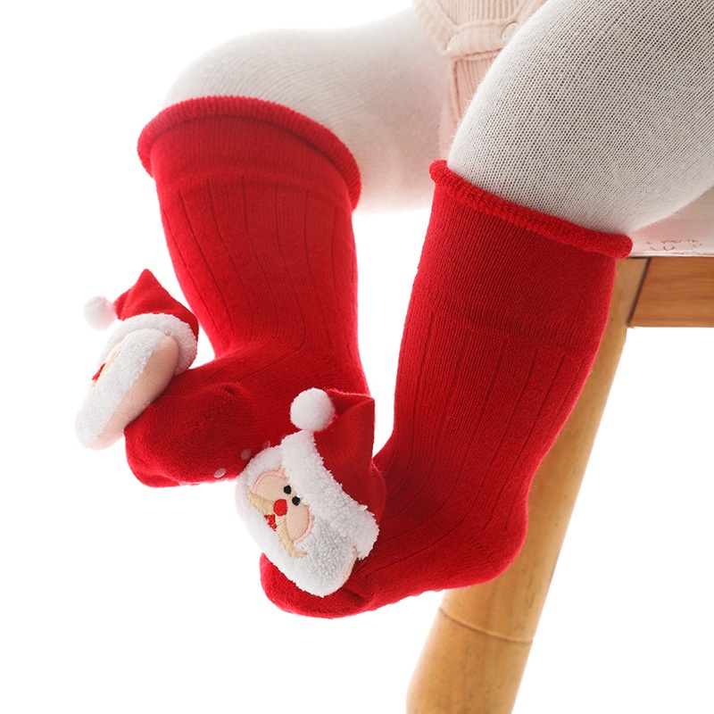 Vớ em bé cotton mềm chống trượt thiết kế hoạt hình Giáng sinh ấm áp mùa thu đông cho bé gái