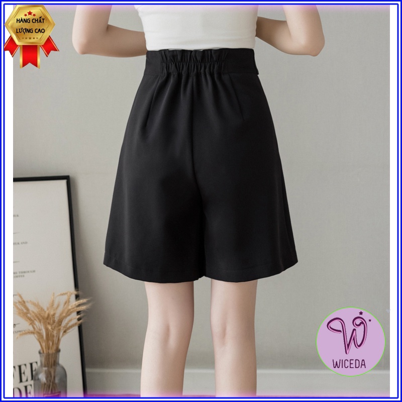 Quần short ngố nữ cạp cao ống rộng Wiceda , quần lửng đen dài ngang gối chất tuyết mưa đẹp phối cạp 2 cúc trang trí Q452
