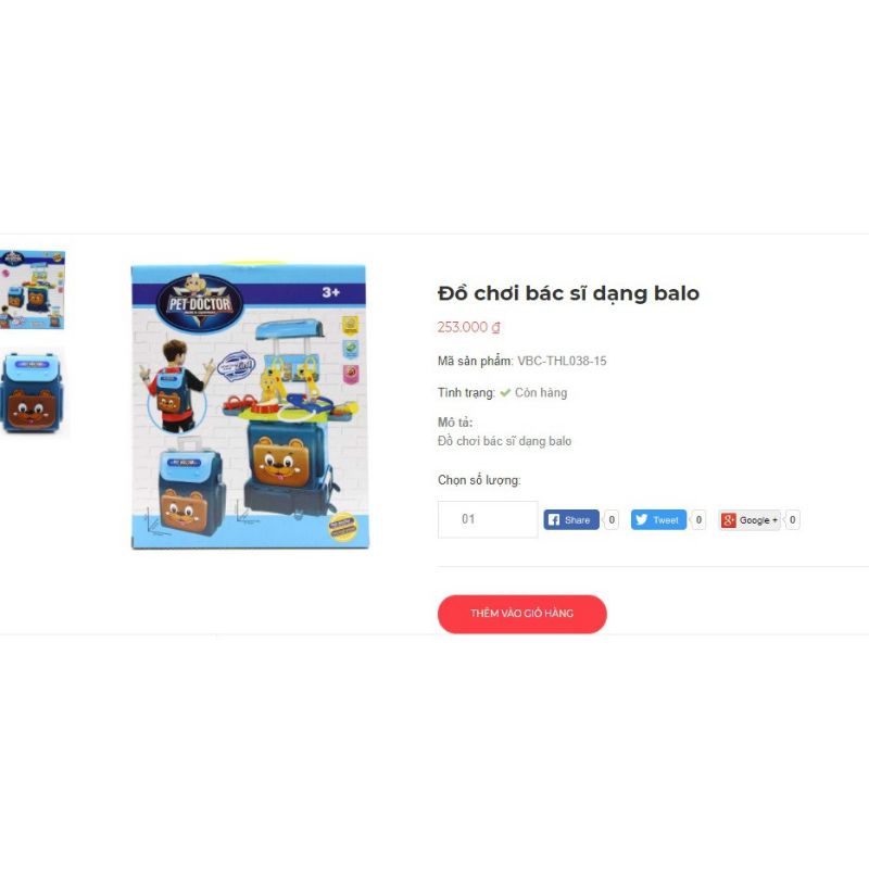 Đồ chơi bác sỹ dạng balo