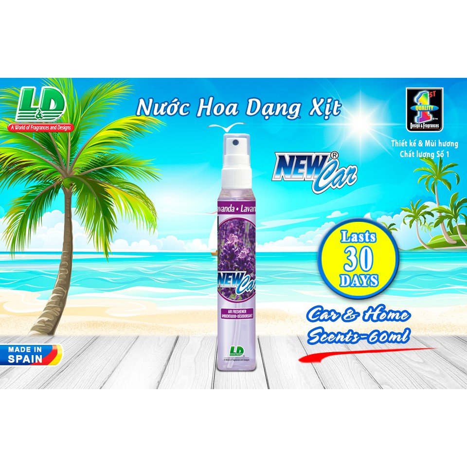 [Mã BMBAU50 giảm 10% đơn 99k] Nước Hoa Ô Tô Dạng Xịt L&amp;D New Car Lavender 60ml Nhập Khẩu Chính Hãng