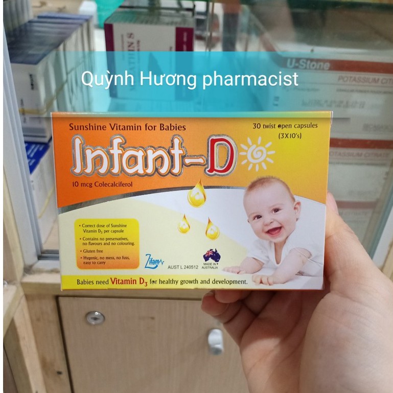 Thực phẩm bảo vệ sức khỏe INFANT-D hộp 30 viên bổ sung D3 cho bé yêu.