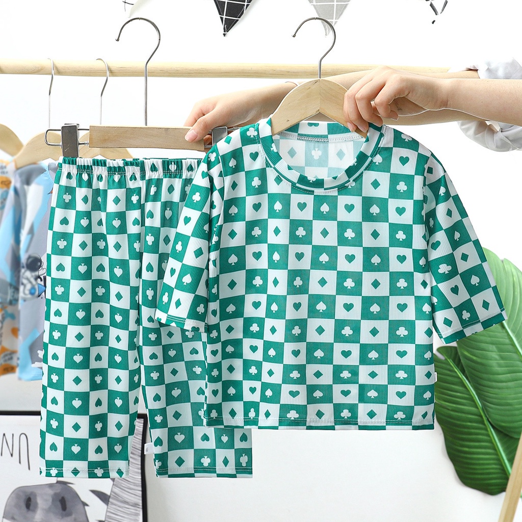 Bộ đồ ngủ 2 món gồm áo thun tay ngắn và quần dài in họa tiết hoạt hình tùy chọn dành cho bé 1-8 tuổi