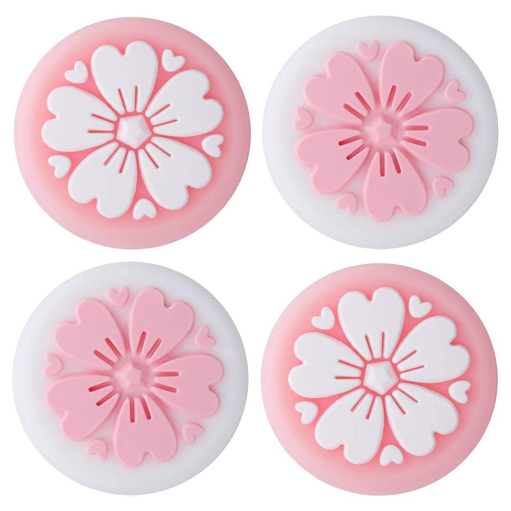 4PCS Sweet Sakura Flower Thumb Grip Caps ,Joystick Cap for Nintendo Switch & Lite Silicone Caps Cover for Nintendo Switch