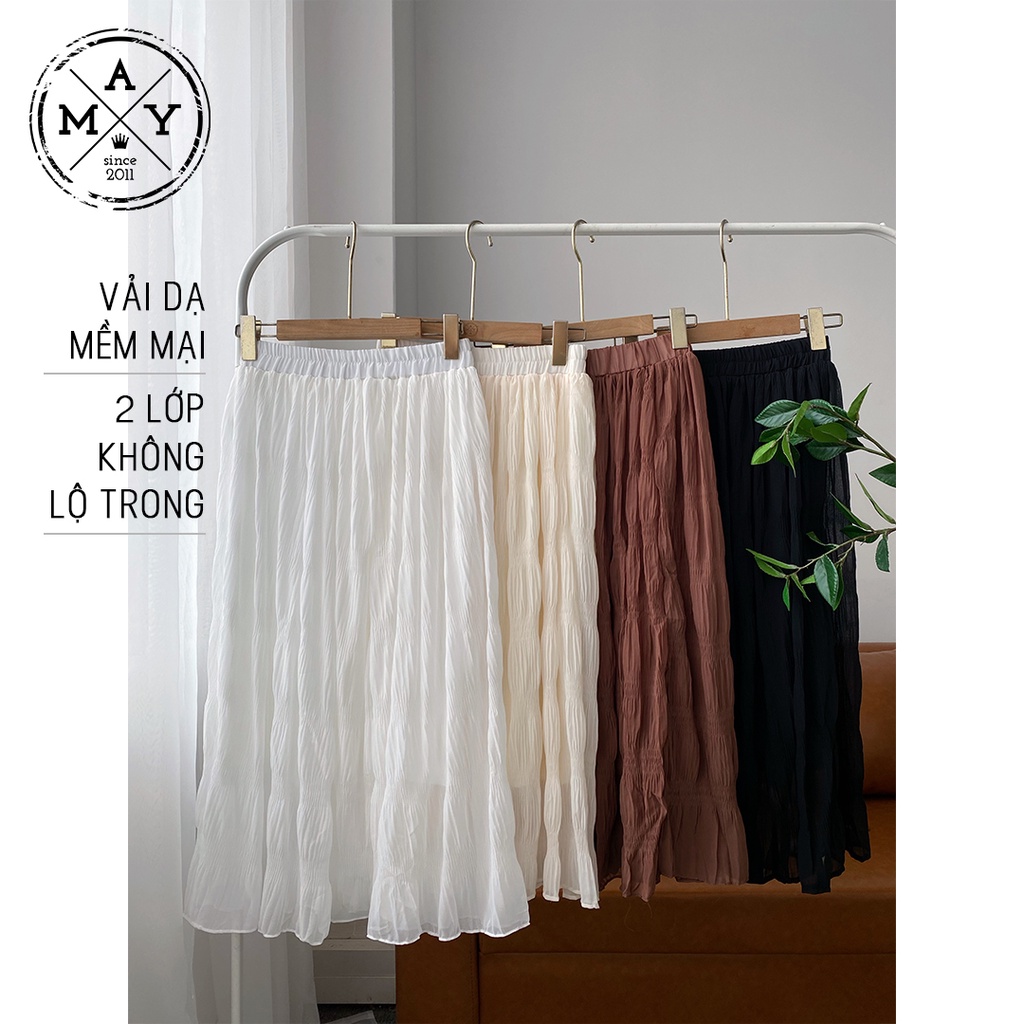 Chân Váy Midi Dài MAY.SINCE2011, Chân Váy Dài Kiểu Dáng Nhăn Cá Tính MBE02-0236