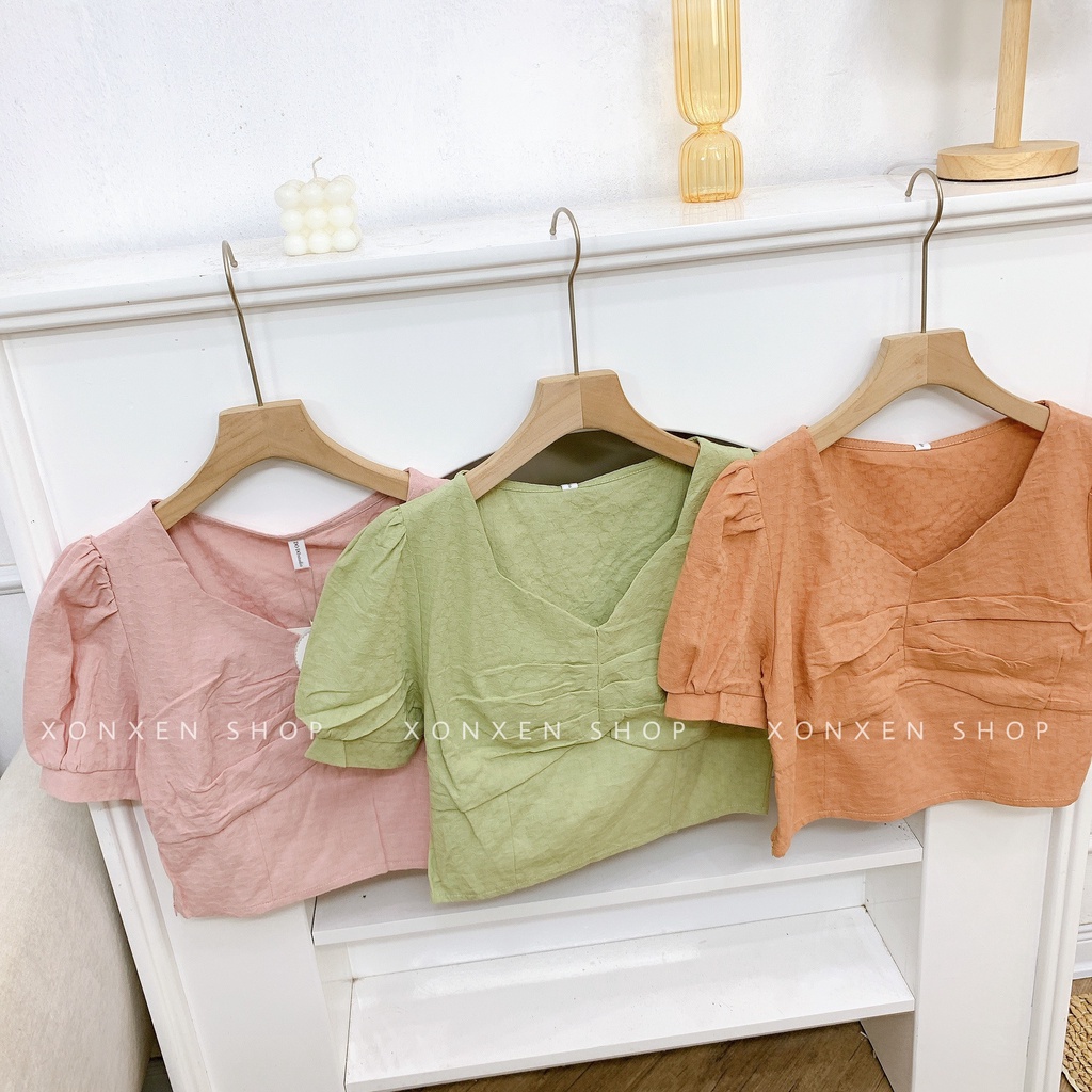 ÁO KIỂU NỮ áo kiểu croptop cổ tim dễ thương XONXEN SHOP freesize mã 3311