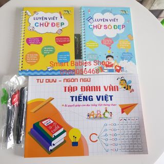 Combo 3 món: TƯ DUY - NGÔN NGỮ TẬP ĐÁNH VẦN TIẾNG VIỆT + LUYỆN VIẾT CHỮ  ĐẸP + LUYỆN VIẾT CHỮ SỐ ĐẸP KÈM BÚT VIẾT