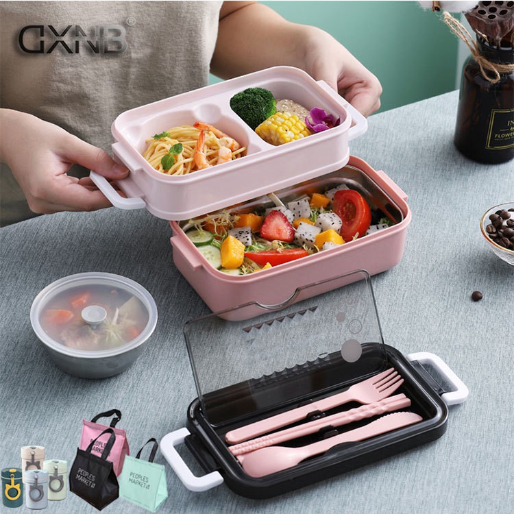 Hộp cơm giữ nhiệt văn phòng inox hâm nóng 2 tầng chia ngăn LUTIMO HC1