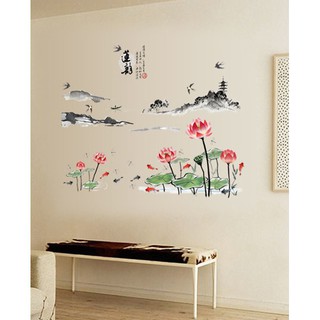 Decal Dán Tường Hoa Sen Thủy Mặc