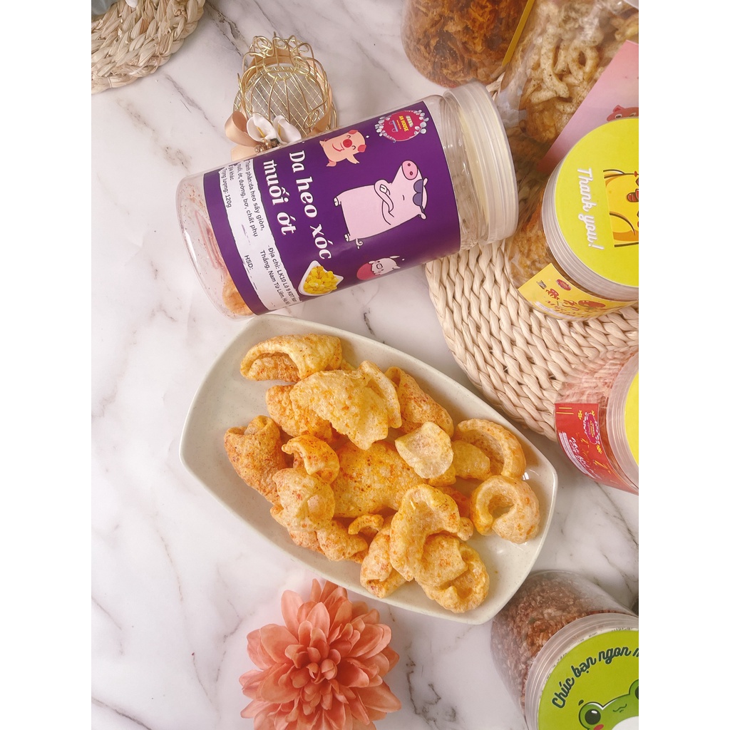 [Hộp 120g] Da heo lắc phô mai muối ớt siêu ngon Size Lớn- Đồ ăn vặt Hà Nội