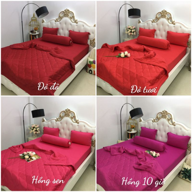 Drap thun màu trơn bộ 4 món ( 1 drap + 2 vỏ gối nằm + 1 vỏ gối ôm)