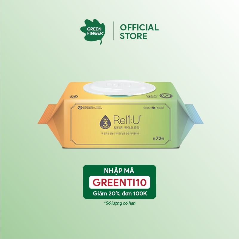 Khăn Giấy Ướt Cao Cấp Hàn Quốc GREENFINGER RELI:U PURE AURORA WIPES 72 Miếng/Túi Màu Cầu Vồng (1 Túi) 305g