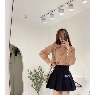 Chân váy công sở xếp ly dáng xòe thời trang nữ Rosara phụ kiện S8